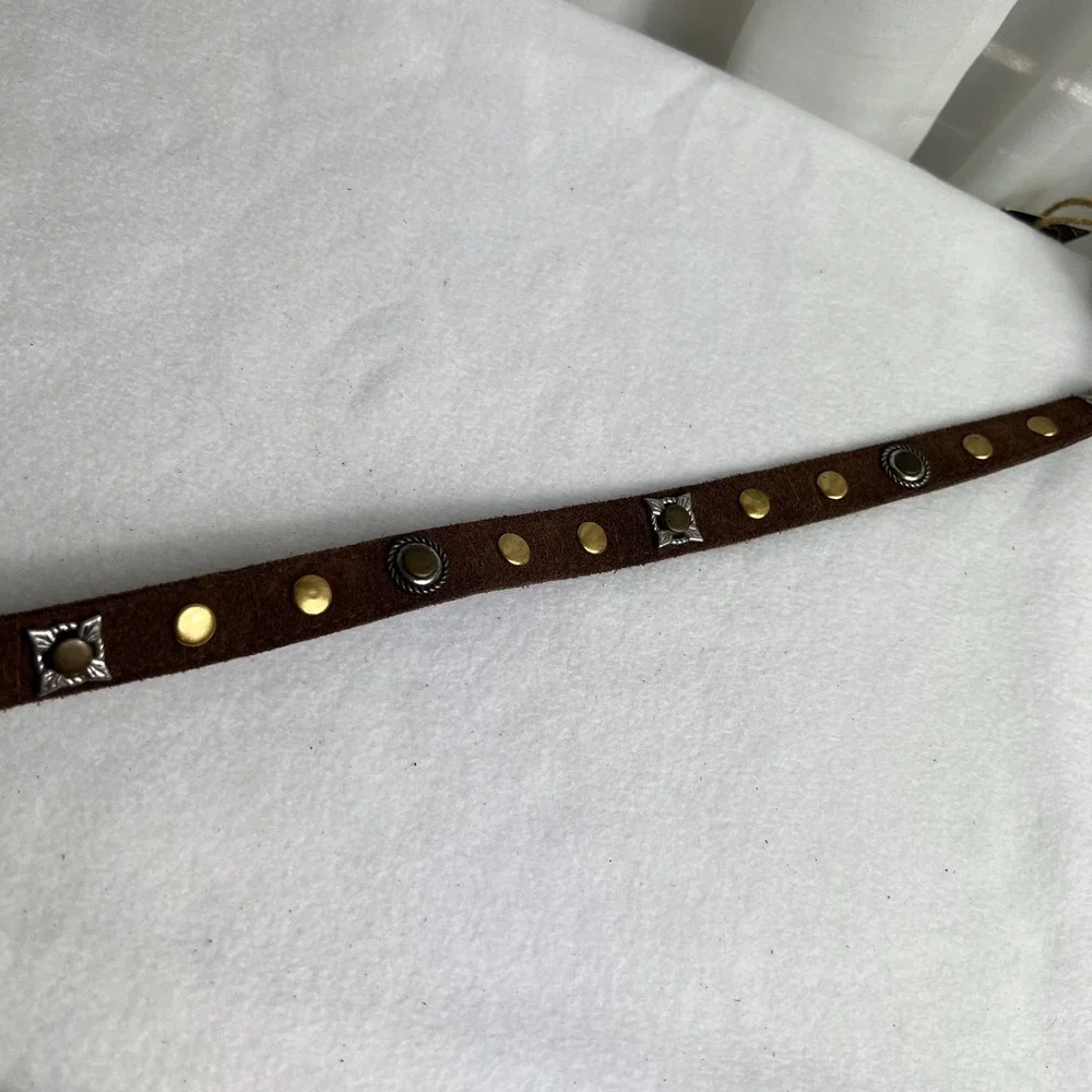 Lovestrength Brown‎ Suede Studded Leather Belt Womens Size S Boho New